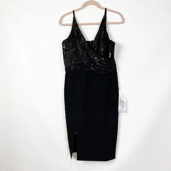 Dress The Population Womens Giulia Sequin Crepe Dress Large Black NWT. - Picture 2 of 8